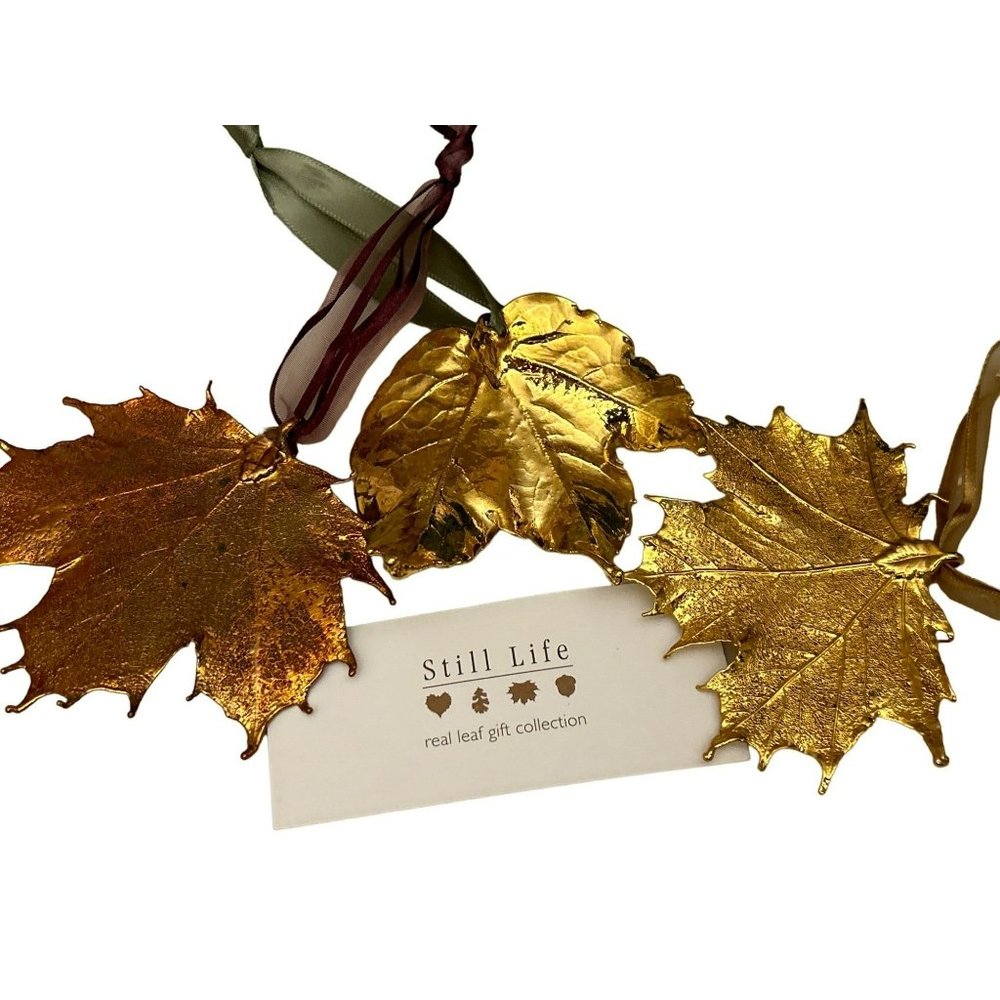 Assorted Still Life Gilded Real Life Leaf Ornaments 24K Gold Fall Nature